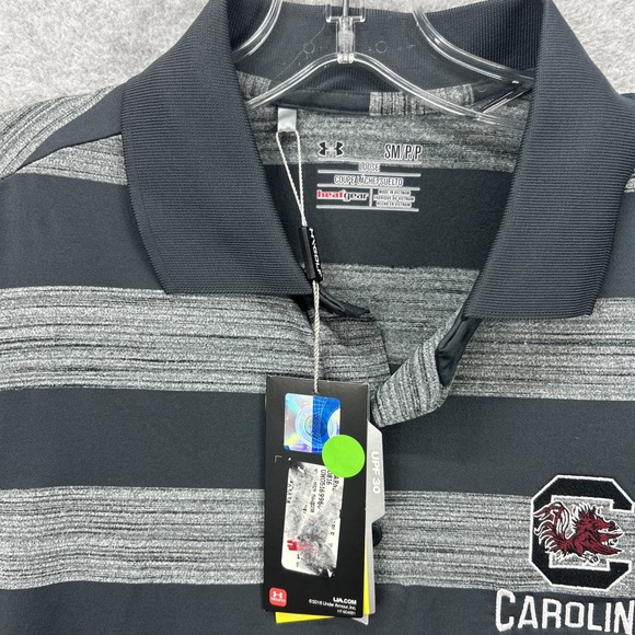 South Carolina Gamecocks Polo Shirt Mens Small Gray Stripe Under Armour NCAA NEW - Picture 4 of 7